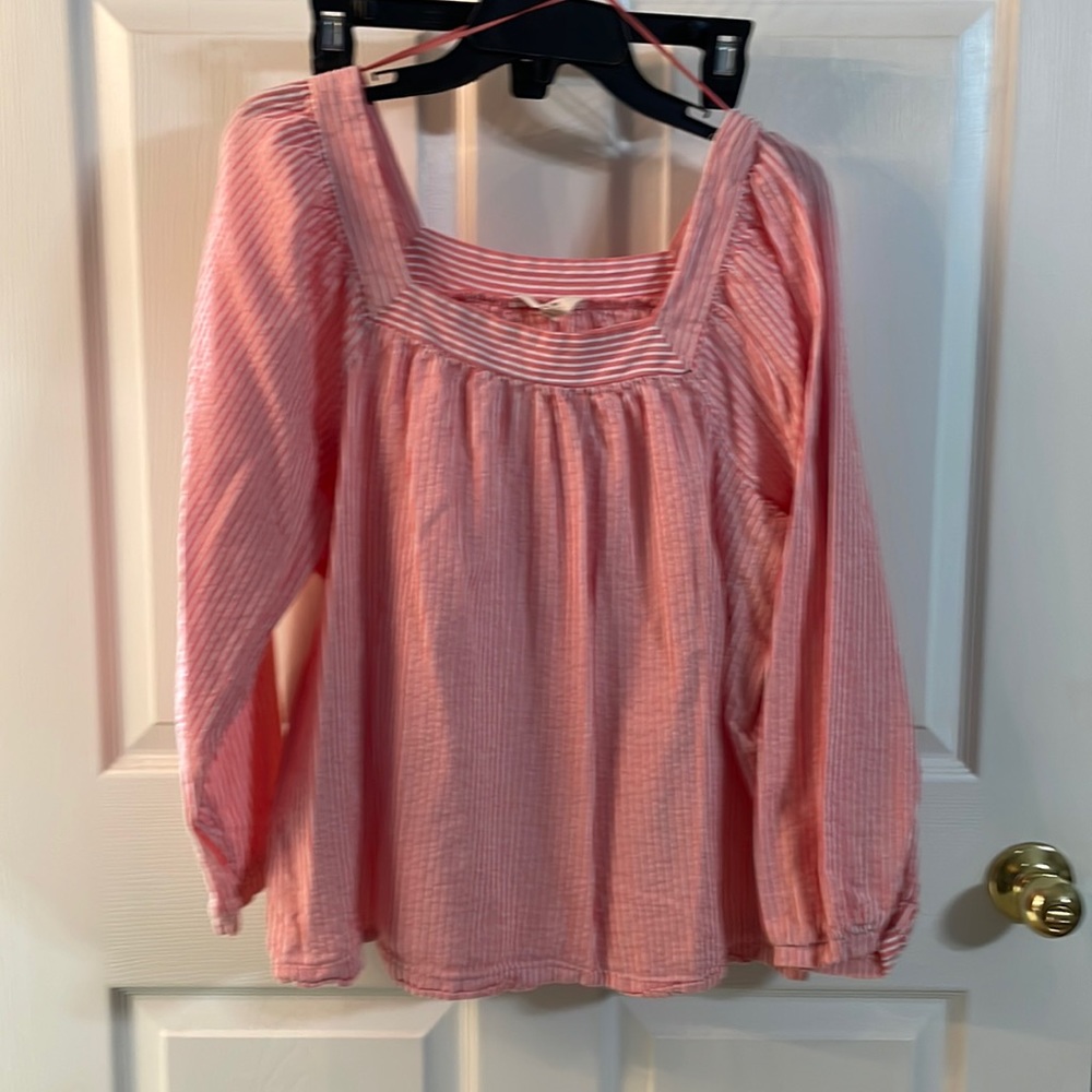 Women- Terra&Sky - color: coral and white,           size: 1x (16w-18w), blouse